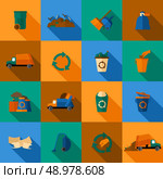 Garbage flat icons set with trash dump waste basket earth pollution isolated vector illustration. Стоковая иллюстрация, агентство Ingram Publishing / Фотобанк Лори