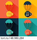 Set of parachutes with discount on multicolor background. Стоковая иллюстрация, агентство Ingram Publishing / Фотобанк Лори