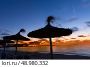 Majorca Sunset in Es Trenc beach in Campos of Mallorca at Balearic islands Spain. Стоковое фото, агентство Ingram Publishing / Фотобанк Лори