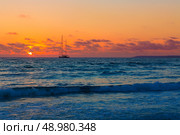 Majorca Sunset in Es Trenc beach in Campos of Mallorca at Balearic islands Spain. Стоковое фото, агентство Ingram Publishing / Фотобанк Лори