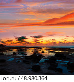 Majorca Sunset in Es Trenc beach in Campos of Mallorca at Balearic islands Spain. Стоковое фото, агентство Ingram Publishing / Фотобанк Лори
