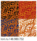 Set of seamless patterns with handdrawn Gold chains on black, red, blue and white backgrounds. Стоковая иллюстрация, агентство Ingram Publishing / Фотобанк Лори
