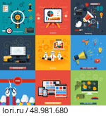Icons for web design, seo, social media and pay per click internet advertising, analytics, business, management, marketing, adaptive design, digital marketing  in flat design. Стоковая иллюстрация, агентство Ingram Publishing / Фотобанк Лори