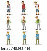 Medicine disease man flat characters set with influenza sneezing nosebleed illness isolated vector illustration.. Medicine disease man flat characters set. Стоковая иллюстрация, агентство Ingram Publishing / Фотобанк Лори