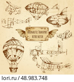 Retro aviation aeronautic transport sketch decorative icons set isolated vector illustration. Retro Aviation Sketch. Стоковая иллюстрация, агентство Ingram Publishing / Фотобанк Лори