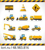 Construction machines decorative icons set with bulldozer excavator loader isolated vector illustration. Construction Machines Set. Стоковая иллюстрация, агентство Ingram Publishing / Фотобанк Лори