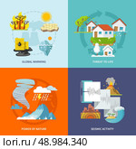 Natural disaster design concept set with global warming life threat power of nature seismic activity flat icons isolated vector illustration. Стоковая иллюстрация, агентство Ingram Publishing / Фотобанк Лори