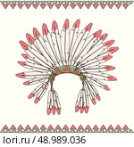 Hand drawn native american indian chief headdress, vector illustration. Стоковая иллюстрация, агентство Ingram Publishing / Фотобанк Лори