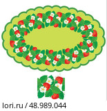 Oval frame with Strawberries, flowers and leaves isolated on white background. Repeated element for seamless ornament. Стоковая иллюстрация, агентство Ingram Publishing / Фотобанк Лори