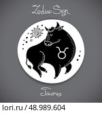 Taurus zodiac sign of horoscope circle emblem in cartoon style. Vector illustration.. Taurus zodiac sign of horoscope circle emblem in cartoon style. . Стоковая иллюстрация, агентство Ingram Publishing / Фотобанк Лори