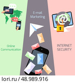 Set of concepts for email marketing and advertising, social network, global communication, internet security in flat design. Стоковая иллюстрация, агентство Ingram Publishing / Фотобанк Лори