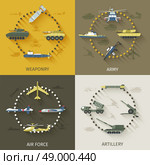 Army design concept set with weaponry air force artillery flat icons isolated vector illustration. Army Flat Set. Стоковая иллюстрация, агентство Ingram Publishing / Фотобанк Лори