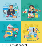 Credit life design concept set with debts on loans cashless payments flat icons isolated vector illustration. Credit Life Flat. Стоковая иллюстрация, агентство Ingram Publishing / Фотобанк Лори