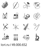 Medical dental instruments and accessories black icons set with surgery scalpel and forceps abstract isolated vector illustration. Medical healthcare icons set black. Стоковая иллюстрация, агентство Ingram Publishing / Фотобанк Лори