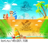 Surf banner horizontal set with flat water sport elements isolated vector illustration. Surf Banner Horizontal. Стоковая иллюстрация, агентство Ingram Publishing / Фотобанк Лори
