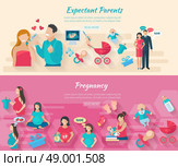 Pregnancy horizontal banner set with parents and childbirth flat elements isolated vector illustration. Pregnancy Banner Set. Стоковая иллюстрация, агентство Ingram Publishing / Фотобанк Лори