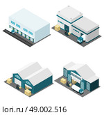  Warehouse Isometric Icons Set . Warehouse building isometric icons set with truck boxes and road isolated vector illustration . Стоковая иллюстрация, агентство Ingram Publishing / Фотобанк Лори