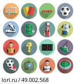 Soccer sport flat round icons set with corner ball and scoreboard abstract shadow isolated vector isolated illustration. Soccer icons set flat. Стоковая иллюстрация, агентство Ingram Publishing / Фотобанк Лори