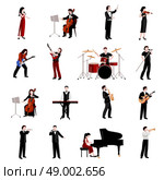 Musicians flat icons set with pianist clarinet trumpet guitar players isolated vector illustration. Musicians Icons Set. Стоковая иллюстрация, агентство Ingram Publishing / Фотобанк Лори