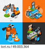 Gas diesel station refuel pump convenience store and safety isometric icons composition banner abstract isolated vector illustration. Gas station isometric 4 pictograms composition. Стоковая иллюстрация, агентство Ingram Publishing / Фотобанк Лори