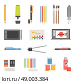 Painter and graphic designer drawing tools icons flat set isolated vector illustration. Drawing Tools Icons Flat Set. Стоковая иллюстрация, агентство Ingram Publishing / Фотобанк Лори