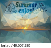 Polygonal seaside view sammer poster  with typography elements. Polygonal background illustration. Polygonal seaside view sammer poster. Стоковая иллюстрация, агентство Ingram Publishing / Фотобанк Лори