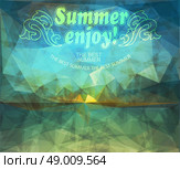 Polygonal seaside view sammer poster  with typography elements. Polygonal background illustration. Стоковая иллюстрация, агентство Ingram Publishing / Фотобанк Лори