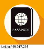Passport icon on white circle with a long shadow. Стоковая иллюстрация, агентство Ingram Publishing / Фотобанк Лори