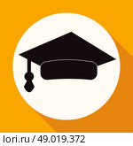 Icon Graduation cap on white circle with a long shadow. Стоковая иллюстрация, агентство Ingram Publishing / Фотобанк Лори