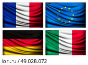 Four flags - EU, Italy, France, Germany. Vector. Стоковая иллюстрация, агентство Ingram Publishing / Фотобанк Лори