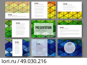 Set of 9 templates for presentation slides. Abstract vibrant backgrounds. Triangle design vectors . Set of 9 templates for presentation slides. Abstract vibrant backgrounds. Triangle design vectors. Стоковая иллюстрация, агентство Ingram Publishing / Фотобанк Лори