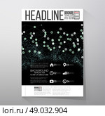 Interconnection network, molecular structure on black background. Brochure, flyer or report for business, template vector. Стоковая иллюстрация, агентство Ingram Publishing / Фотобанк Лори
