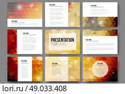 Set of 9 templates for presentation slides. Abstract gray backgrounds. Triangle design vectors . Set of 9 templates for presentation slides. Abstract gray backgrounds. Triangle design vectors. Стоковая иллюстрация, агентство Ingram Publishing / Фотобанк Лори