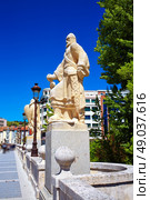 Burgos San Pablo bridge Statues over Arlanzon river in Castilla Spain. Стоковое фото, агентство Ingram Publishing / Фотобанк Лори