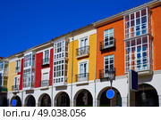 Santander street in Burgos arcades facades in Castilla Leon of Spain. Стоковое фото, агентство Ingram Publishing / Фотобанк Лори