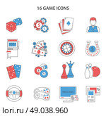Game Line Icons Set . Game and gambling line icons set with slot machine cards and video flat isolated vector illustration . Стоковая иллюстрация, агентство Ingram Publishing / Фотобанк Лори