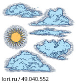 Sky and clouds color hand drawn retro style icons set isolated vector illustration. Sky And Clouds Color. Стоковая иллюстрация, агентство Ingram Publishing / Фотобанк Лори