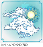 Sunny sky frame with retro style sketch sun and clouds vector illustration. Sunny Sky Frame. Стоковая иллюстрация, агентство Ingram Publishing / Фотобанк Лори