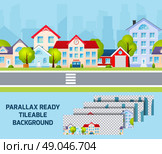 Daylight cityscape parallax effect background tileable . Daylight residential area street view cityscape with parallax effect city centre on background tileable abstract vector illustration. Стоковая иллюстрация, агентство Ingram Publishing / Фотобанк Лори