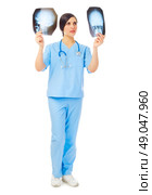Doctor with x-rays isolated on white. Стоковое фото, агентство Ingram Publishing / Фотобанк Лори