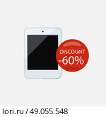Sale of household appliances. Electronic device with red bubble discount percentage. Sale badge label flat style. Book, ereader, ebook icon, ebook reader, kindle, tablet, ebook cover, library. Стоковая иллюстрация, агентство Ingram Publishing / Фотобанк Лори