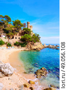 Lloret de Mar Castell Plaja at Sa Caleta beach in costa Brava of Catalonia Spain. Стоковое фото, агентство Ingram Publishing / Фотобанк Лори
