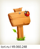 Ladybug on wooden sign, vector. Стоковая иллюстрация, агентство Ingram Publishing / Фотобанк Лори