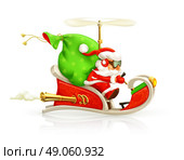Santa Claus on sledge, vector illustration. Стоковая иллюстрация, агентство Ingram Publishing / Фотобанк Лори