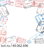 frame from various passport visa stamps. Стоковое фото, агентство Ingram Publishing / Фотобанк Лори