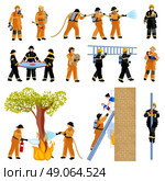 Firefighter People Flat Color Icons Set.  Decorative flat color icons set of firefighter people extinguishing fire with firehose and saving children vector illustration  . Стоковая иллюстрация, агентство Ingram Publishing / Фотобанк Лори