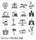 Amusement Park Icons. Amusement park icons black set with ferries wheel and rollercoaster symbols isolated vector illustration. Стоковая иллюстрация, агентство Ingram Publishing / Фотобанк Лори