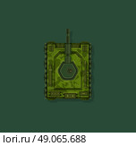 Military tank flat design background. Army tank, military vehicle, weapon army, war and battle, cannon armor, machine transport, armored transportation illustration. Green tank. Game tank. Стоковая иллюстрация, агентство Ingram Publishing / Фотобанк Лори