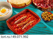 Tapas pisto con tomate ratatouille egg and sausage from Spain. Стоковое фото, агентство Ingram Publishing / Фотобанк Лори