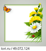 Fresh spring background with grass, dandelions and daisies. Vector. Стоковая иллюстрация, агентство Ingram Publishing / Фотобанк Лори